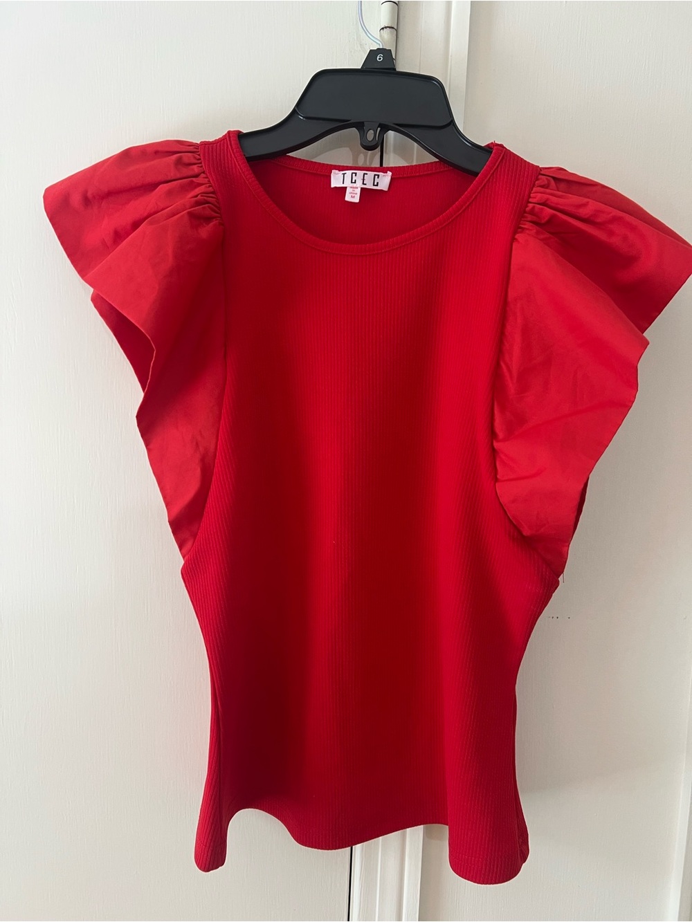 TCEC Red Ruffle-Sleeve Women's Top